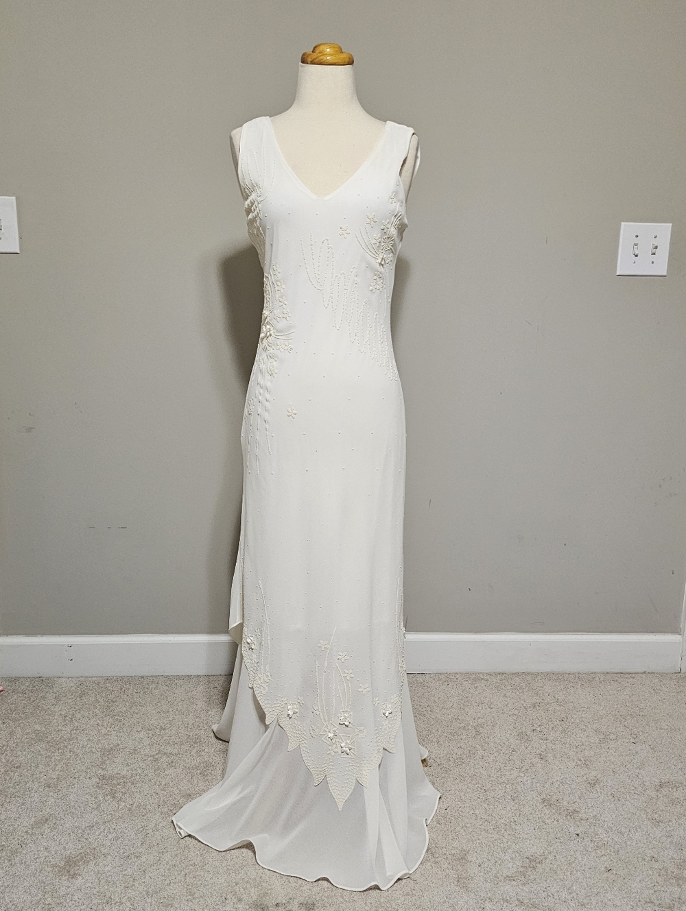 Elegant Ivory Embellished Maxi Dress - V-Neck Evening Gown